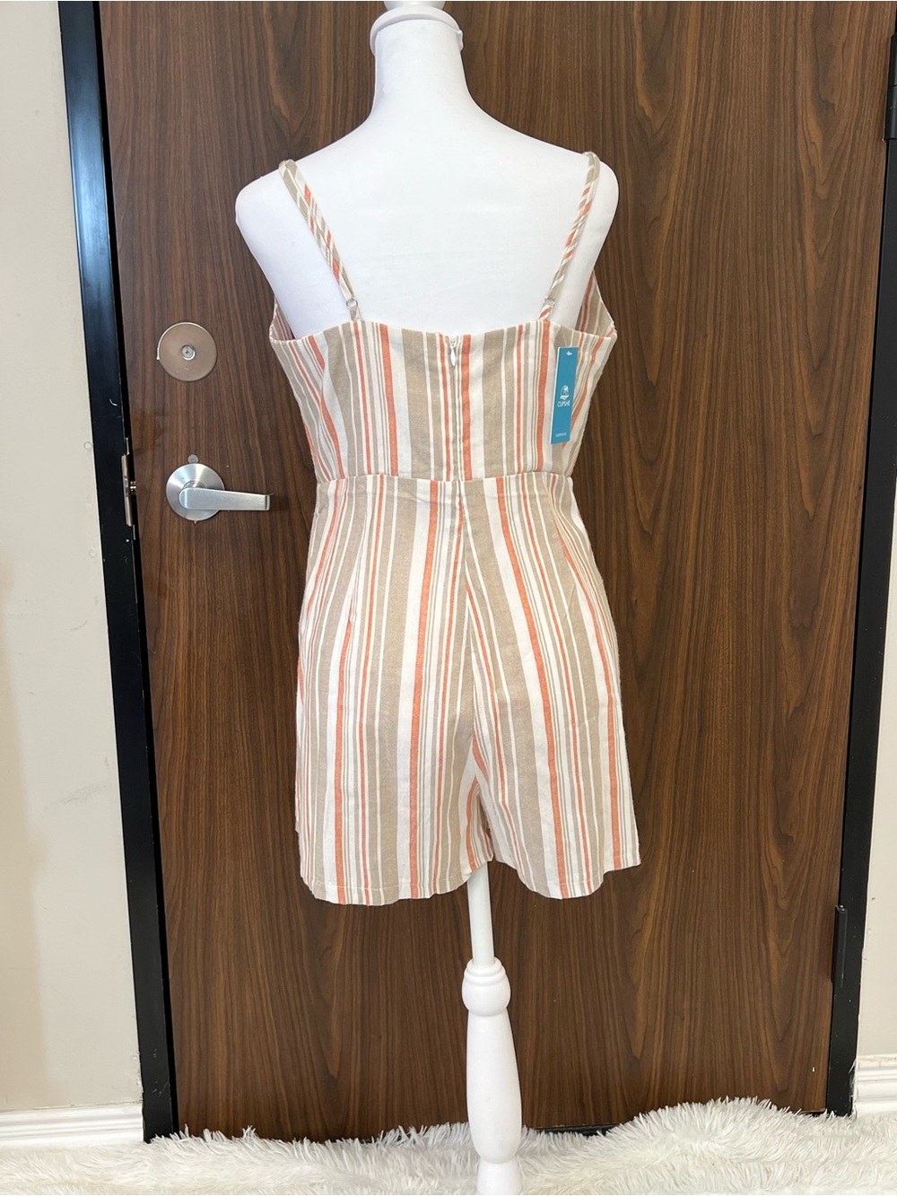 Cupshe Cream and Rust Striped Tie-Front Romper - Picture 5 of 7